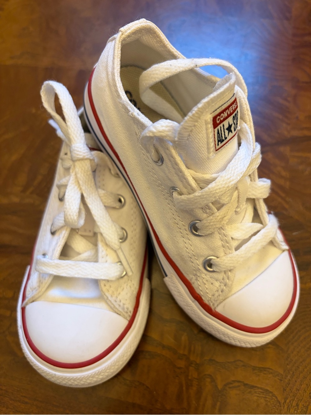 Converse Kids White Canvas Low Top Sneakers with Red Stripe